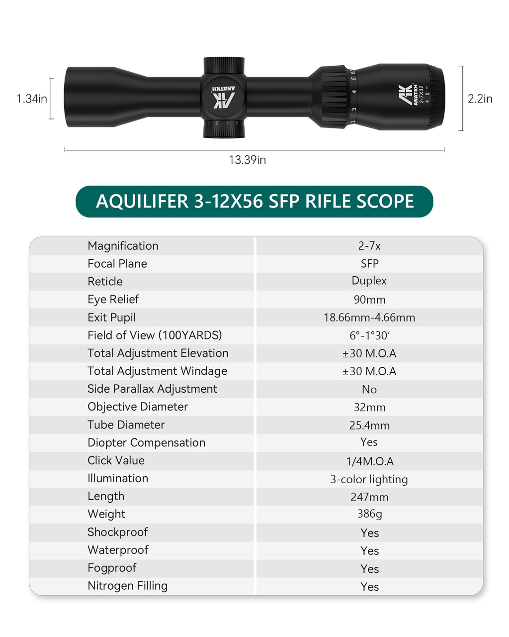 Anatkh 2-7x32 SFP Hunting Rifle Scope
