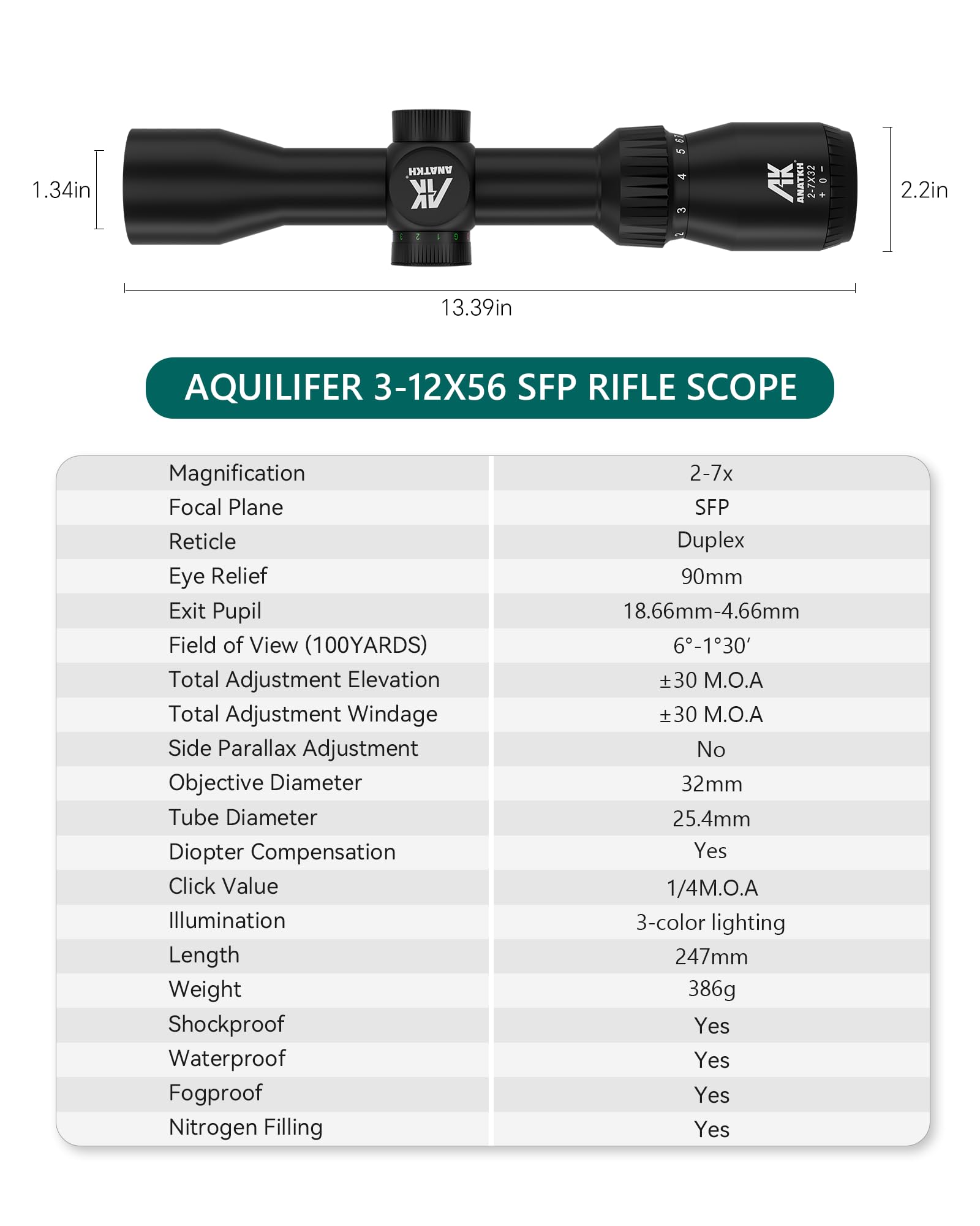 Anatkh 2-7x32 SFP Hunting Rifle Scope